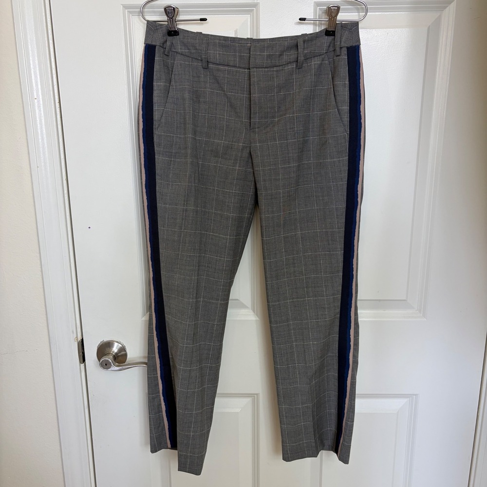 Zadig & Voltaire Posh Check Wool Silk Plaid Side Stripe Pants Grey Size 36